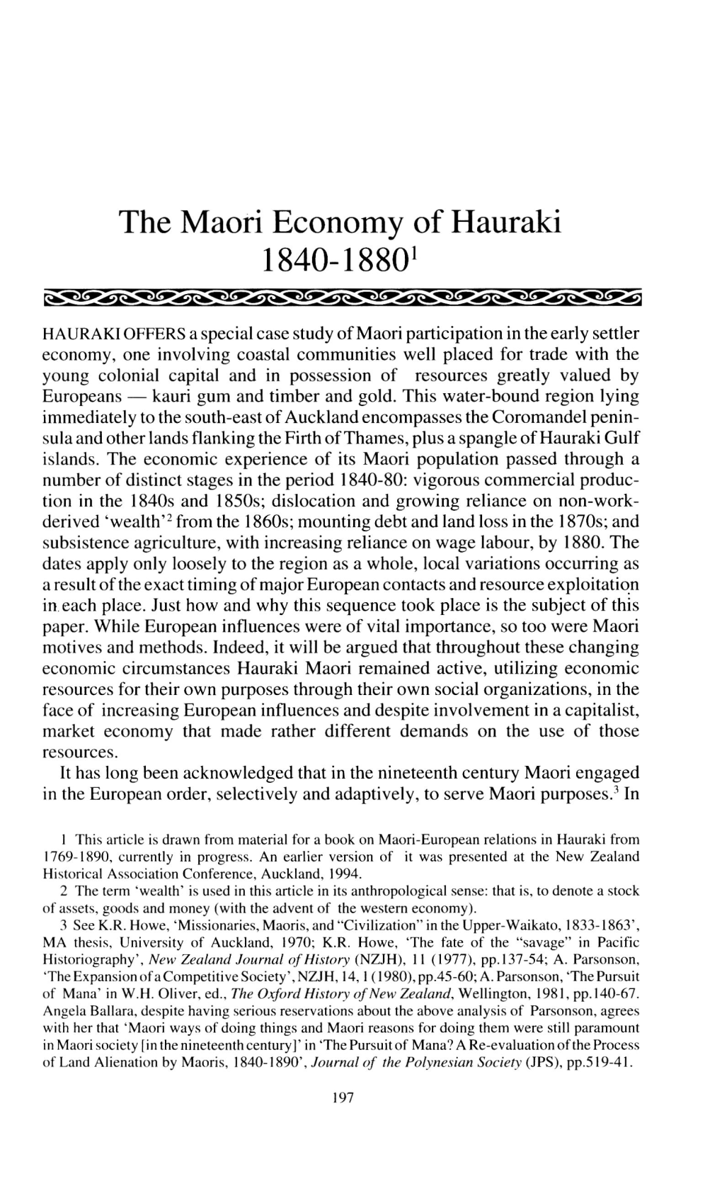 The Maori Economy of Hauraki 1840-1880'