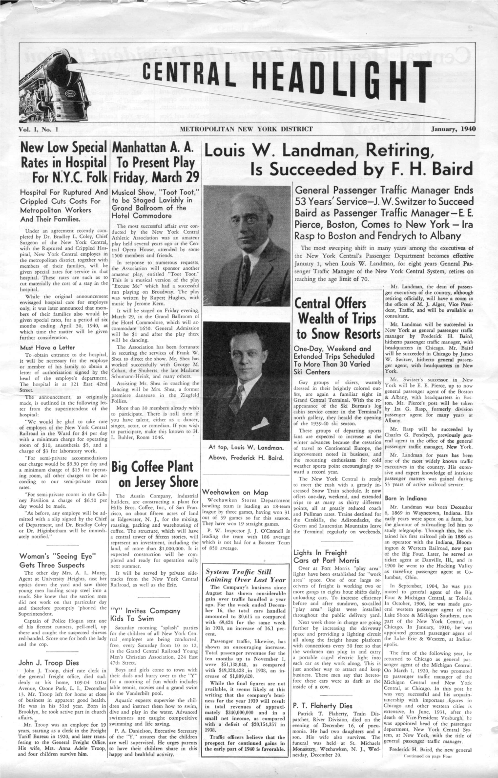 Vol. I. No. 1 METROPOLITAN NEW YORK DISTRICT January, 1940 N