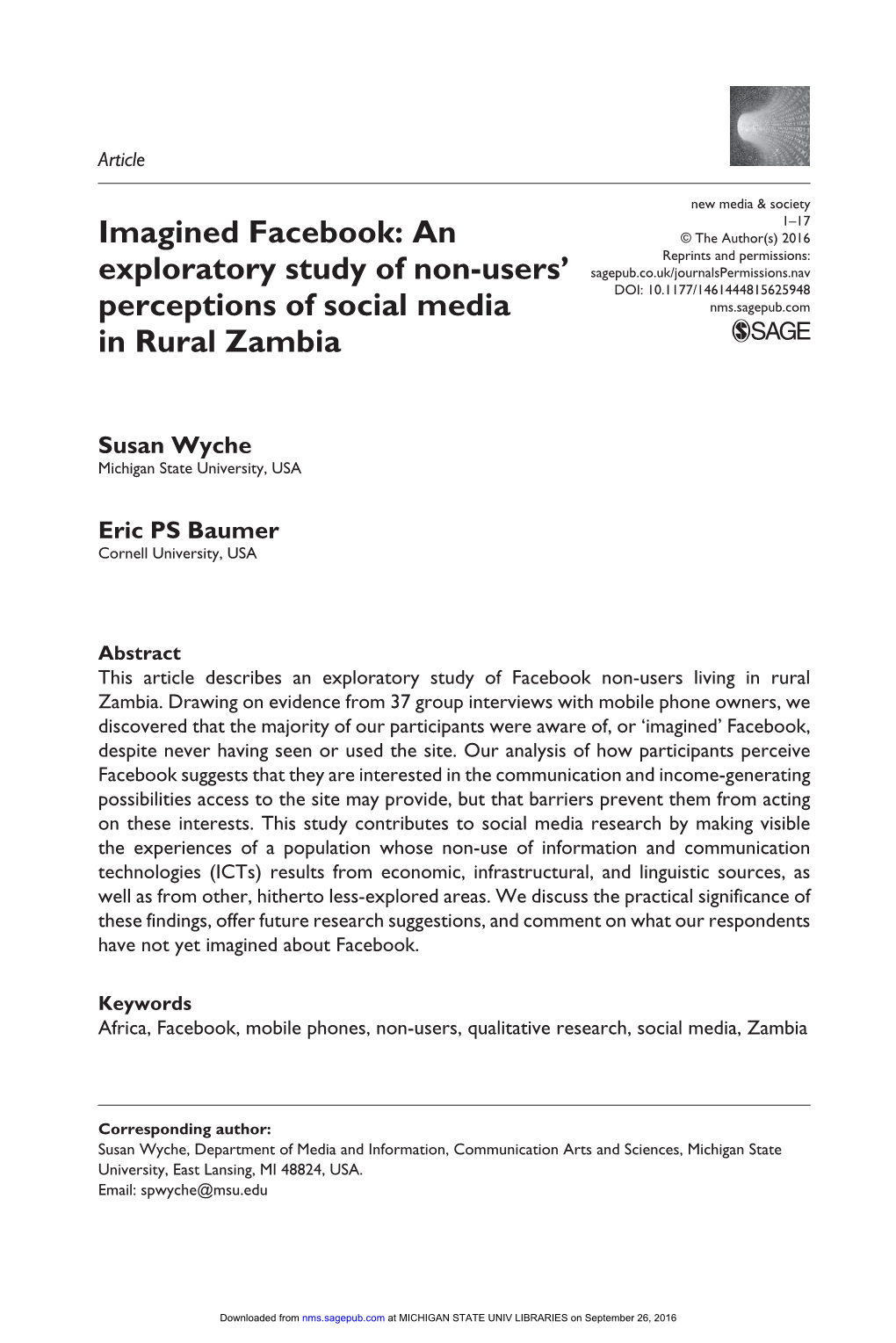 An Exploratory Study of Non-Users' Perceptions of Social Media in Rural