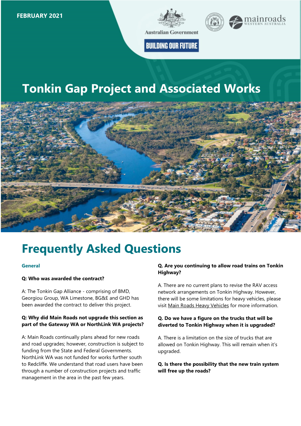 Tonkin Gap Project and Associated Works Frequently Asked Questions
