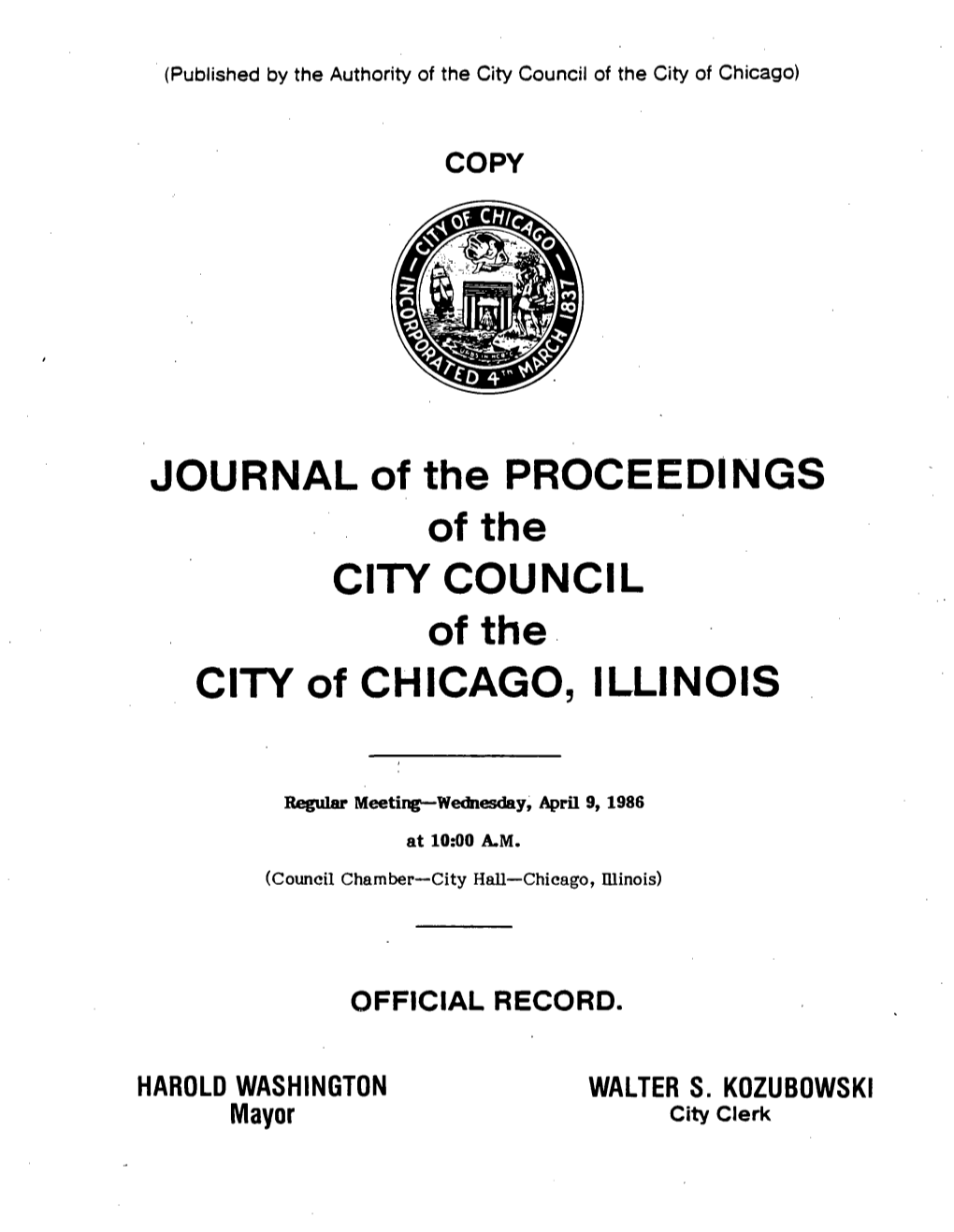 JOURNAL of the PROCEEDINGS of the CITY COUNCIL of the CITY of CHICAGO, ILLINOIS