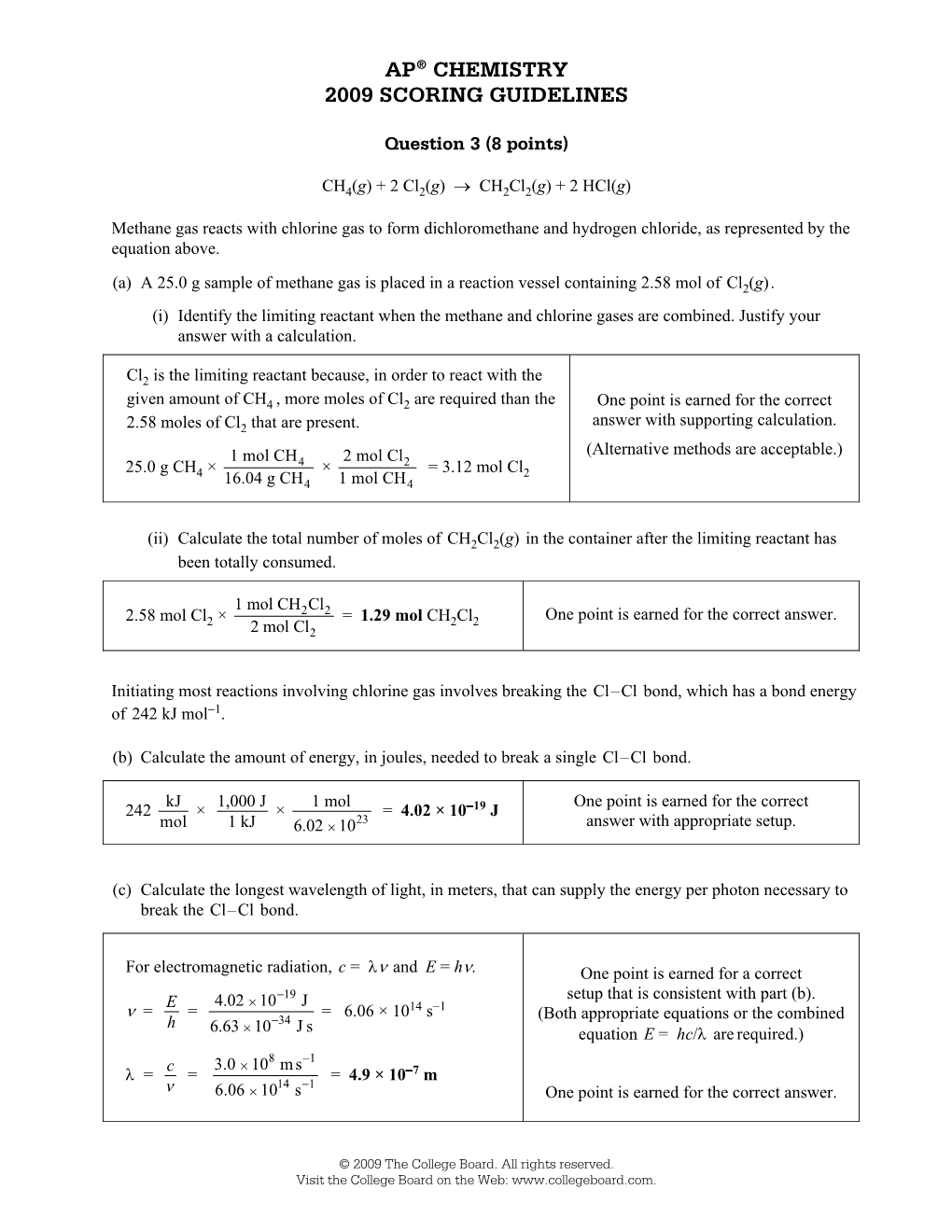 Ap® Chemistry 2009 Scoring Guidelines