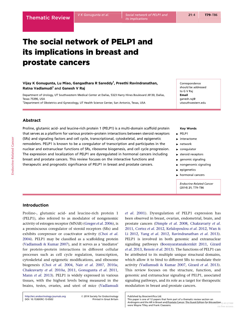 The Social Network of PELP1 and Its Implications in Breast and Prostate Cancers
