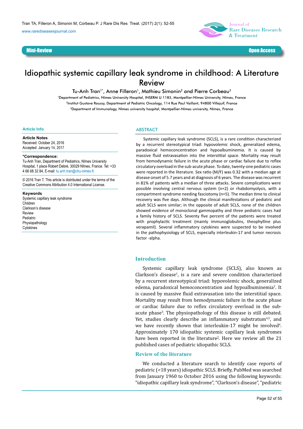 Idiopathic Systemic Capillary Leak Syndrome in Childhood: a Literature