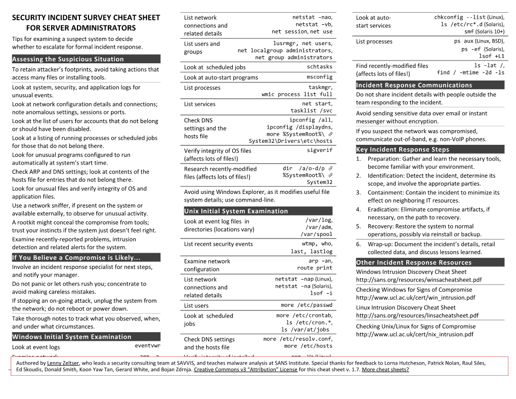 Security Incident Survey Cheat Sheet For Server Administrators