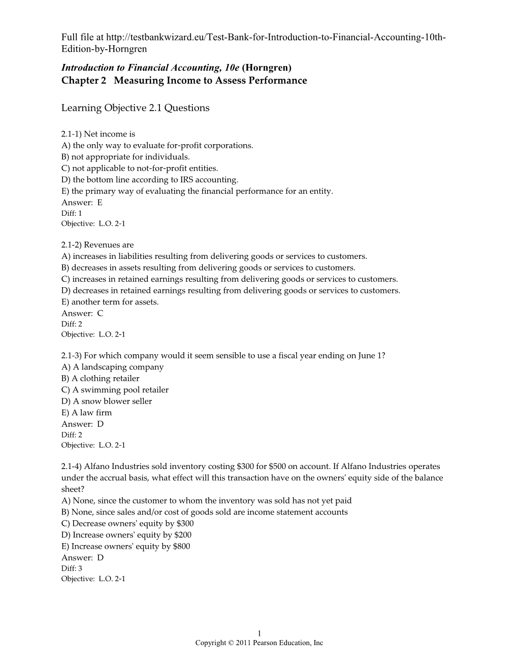 Introduction to Financial Accounting, 10E (Horngren)