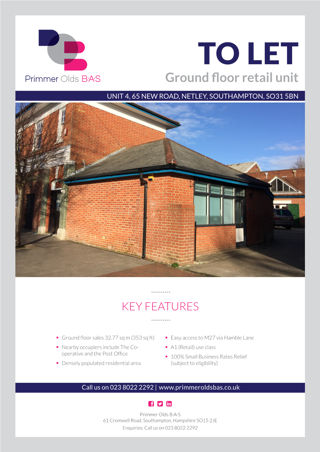 TO LET Ground Floor Retail Unit