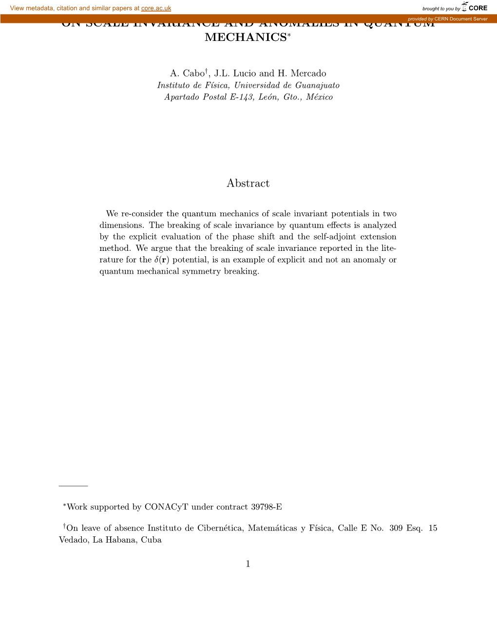 On Scale Invariance and Anomalies in Quantum Mechanics