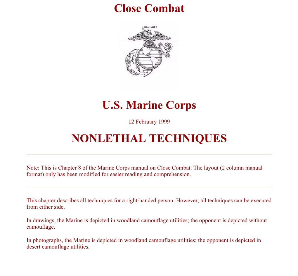 Close Combat U.S. Marine Corps NONLETHAL TECHNIQUES