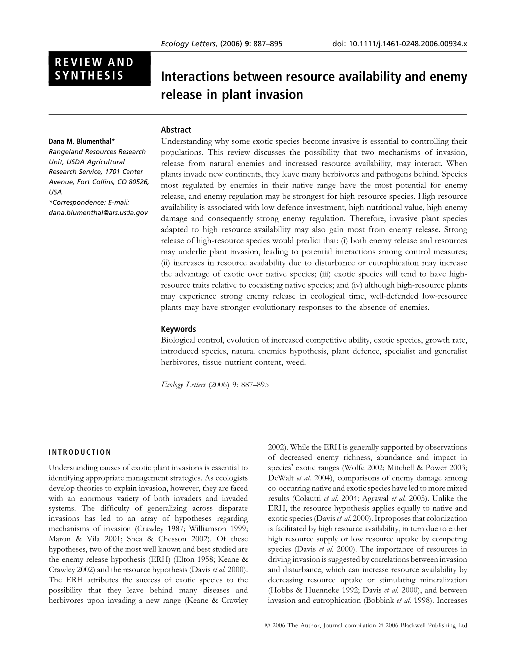 Interactions Between Resource Availability and Enemy Release in Plant Invasion