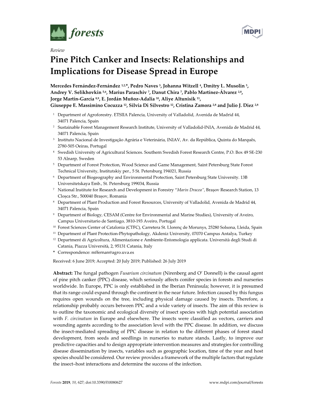 Pine Pitch Canker and Insects: Relationships and Implications for Disease Spread in Europe