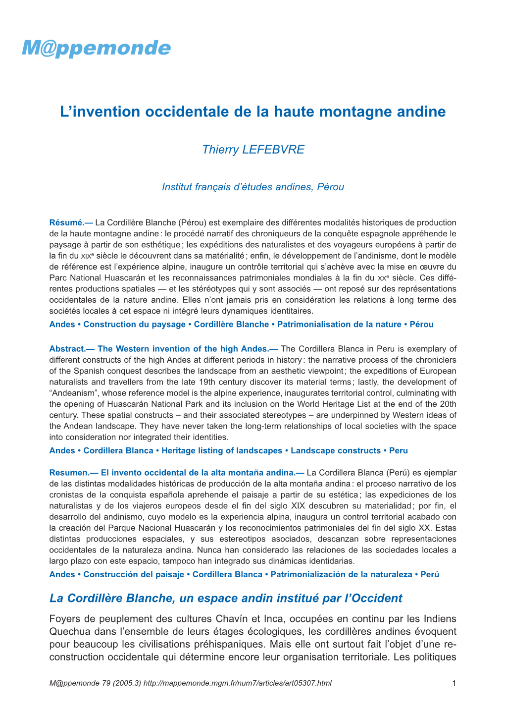 L'invention Occidentale De La Haute Montagne Andine