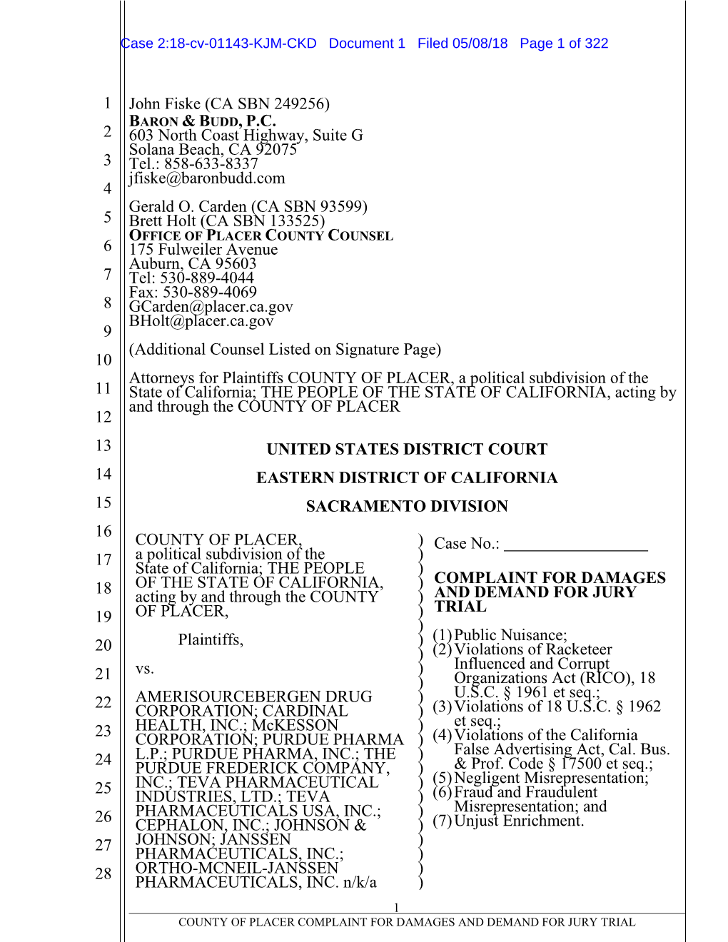 Case 2:18-Cv-01143-KJM-CKD Document 1 Filed 05/08/18 Page 1 of 322