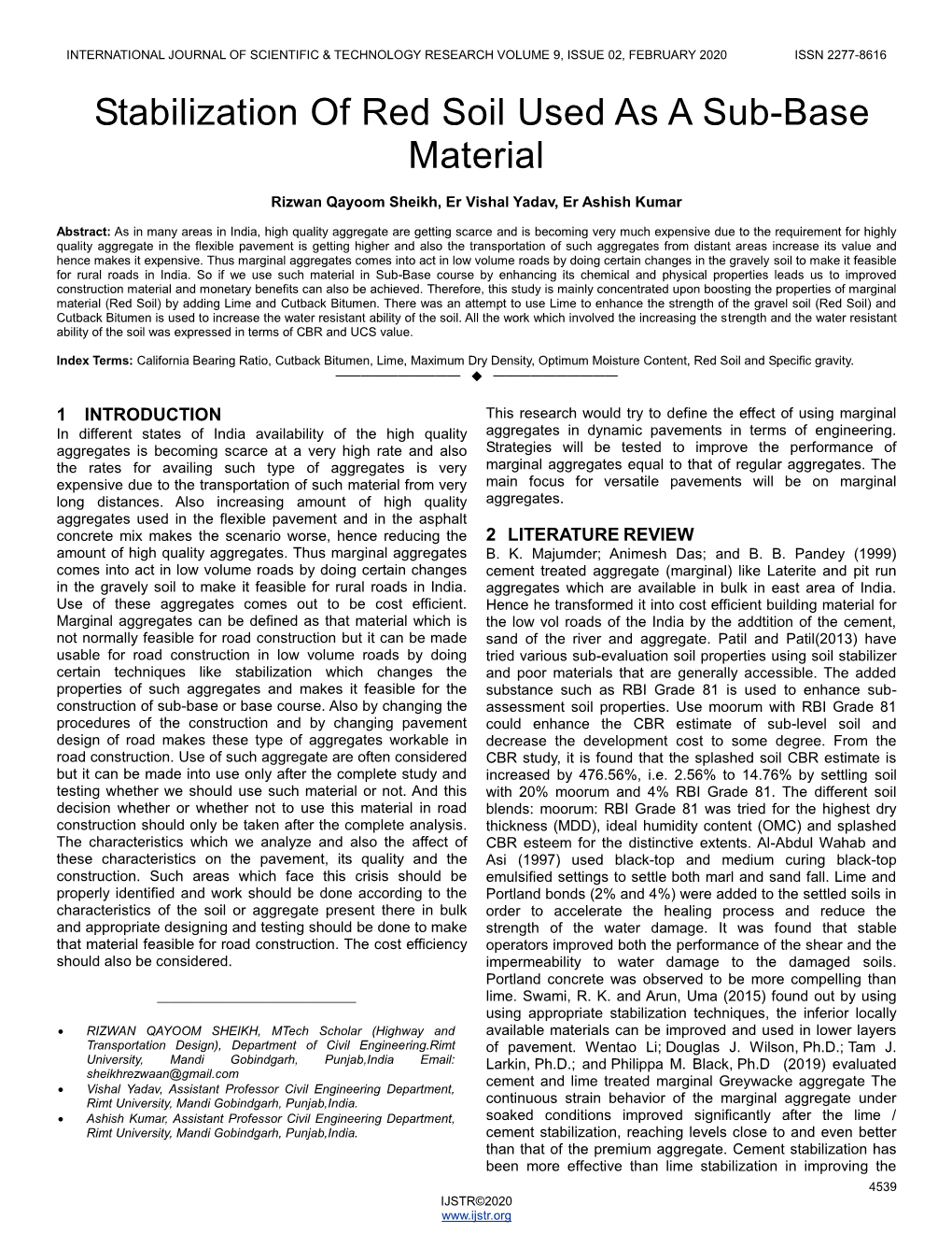 Stabilization of Red Soil Used As a Sub-Base Material