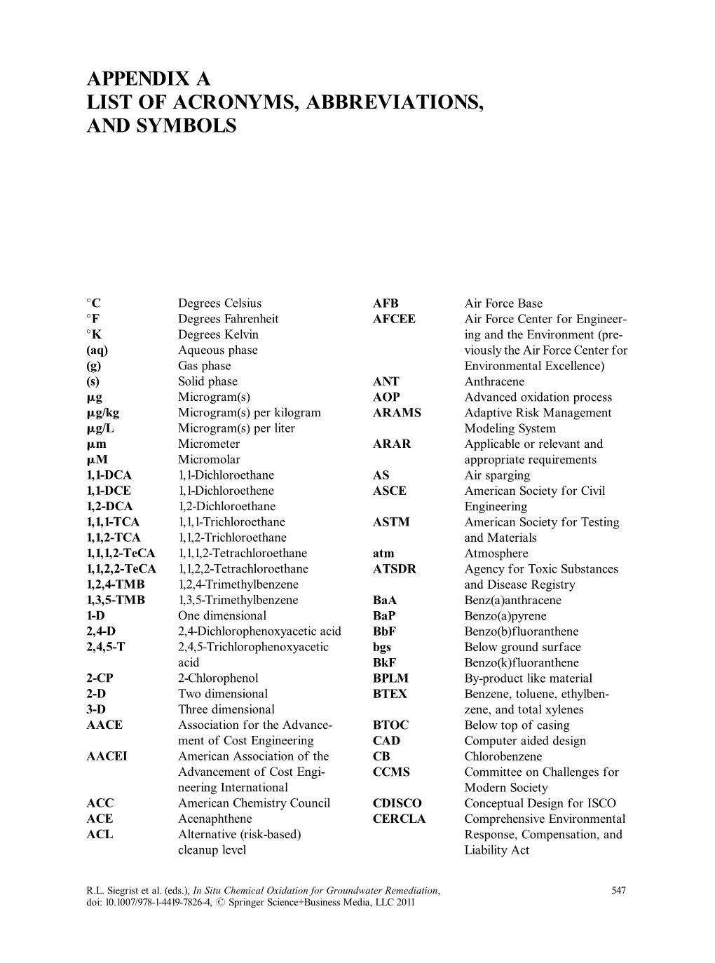 Appendix a List of Acronyms, Abbreviations, and Symbols