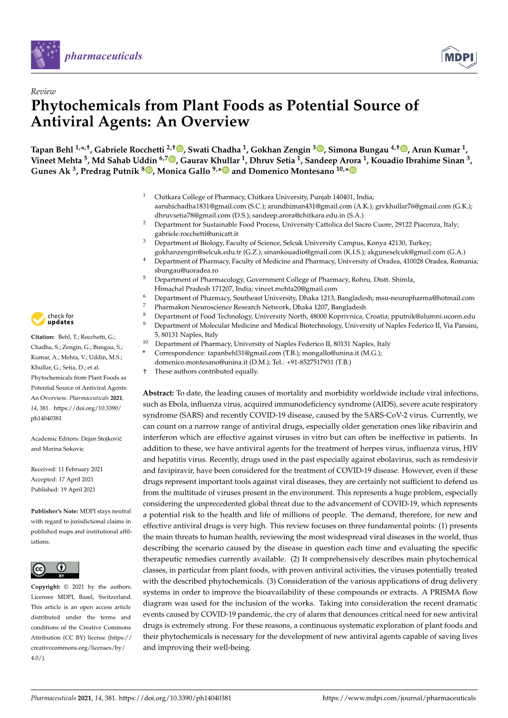 Phytochemicals from Plant Foods As Potential Source of Antiviral Agents: an Overview