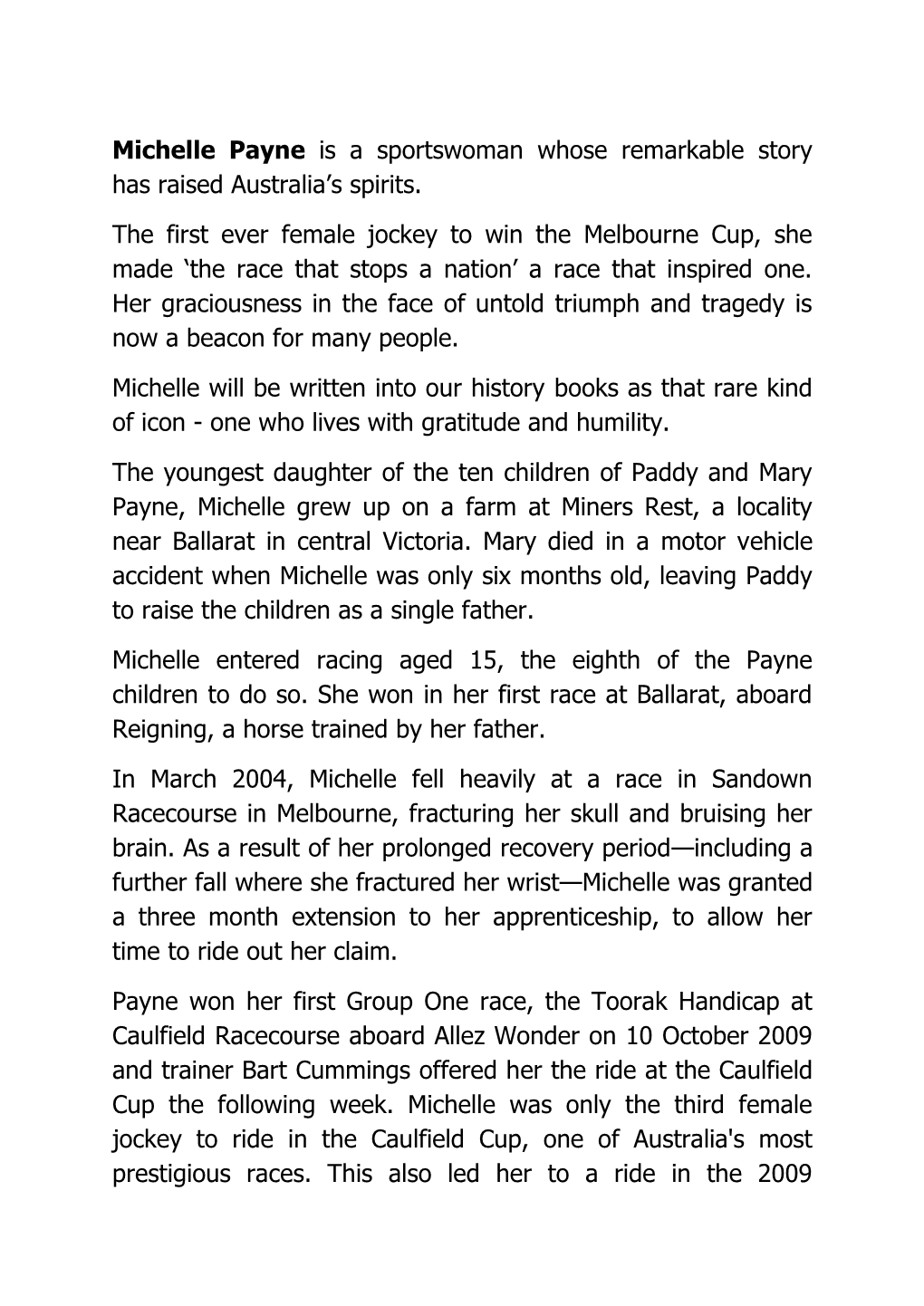 Michelle Payne Is a Sportswoman Whose Remarkable Story Has Raised Australia’S Spirits