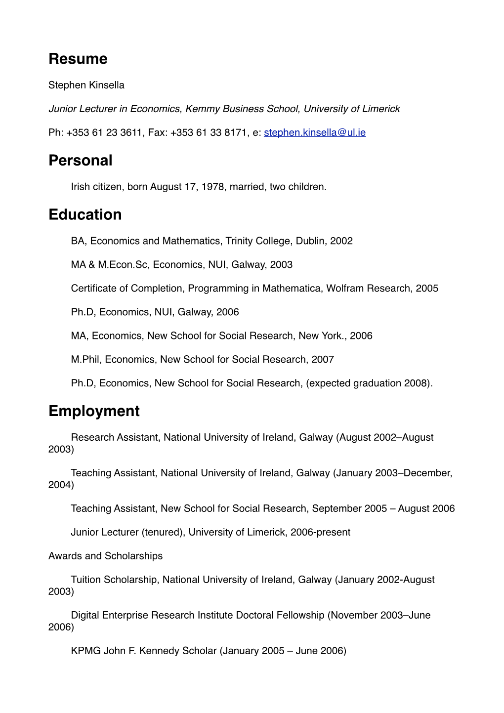 Resume Personal Education Employment