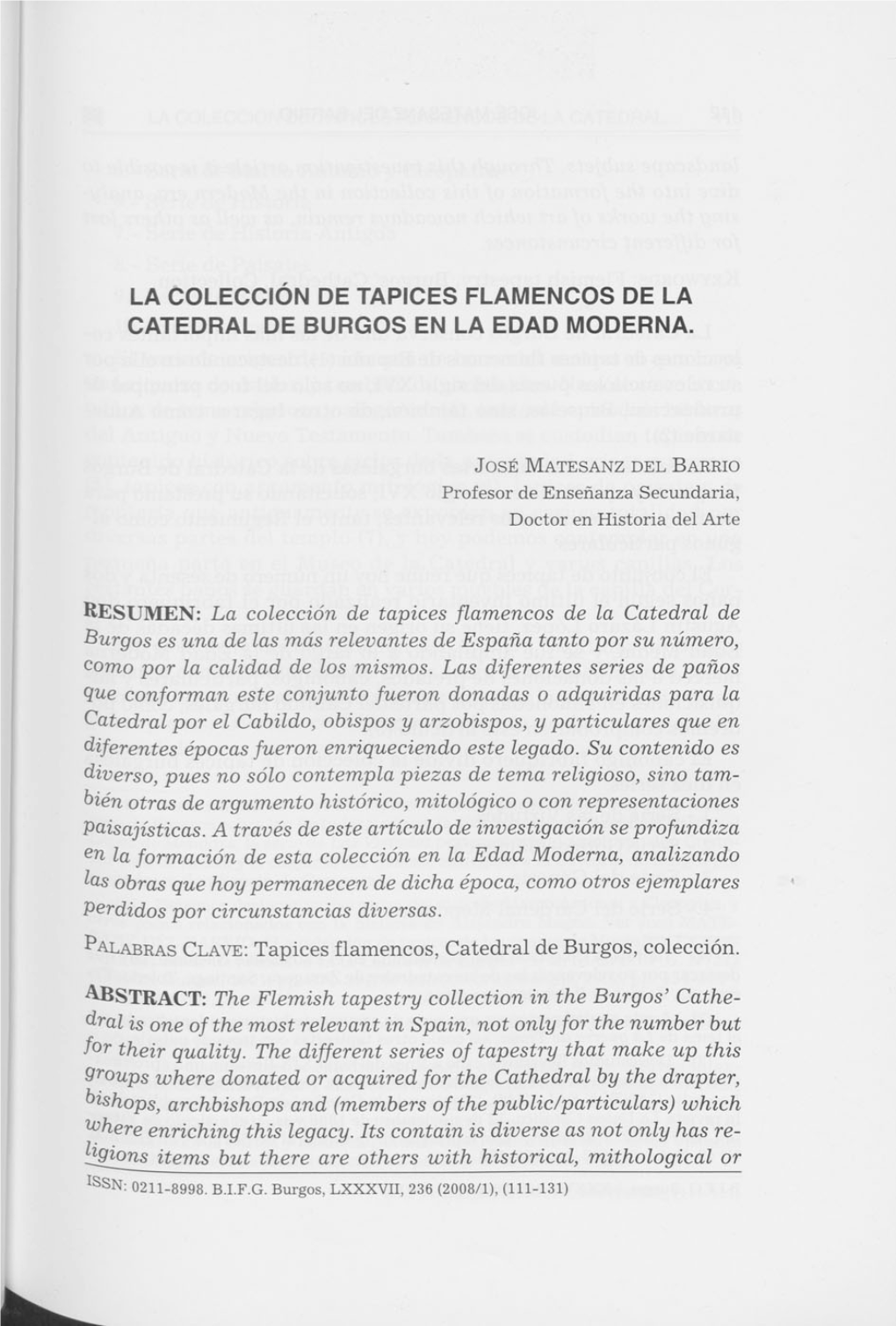 La Colección De Tapices Flamencos De La Catedral De Burgos En La Edad Moderna