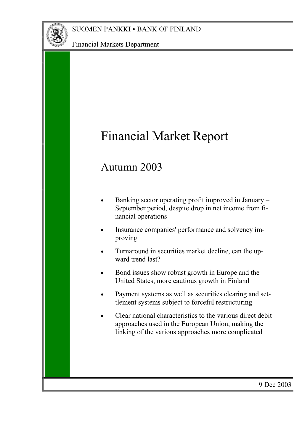 Financial Market Report Autumn 2003