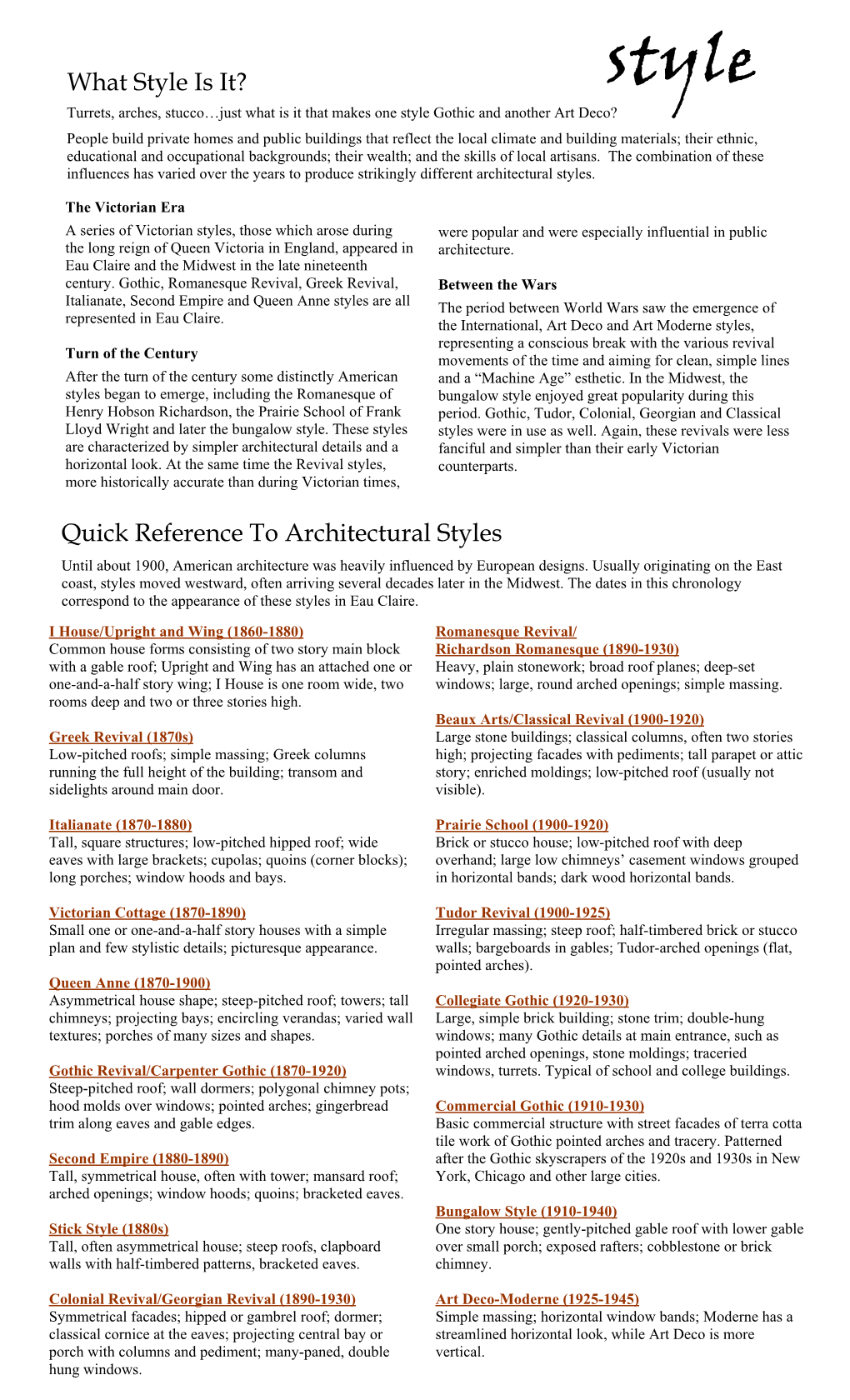 Quick Reference to Architectural Styles