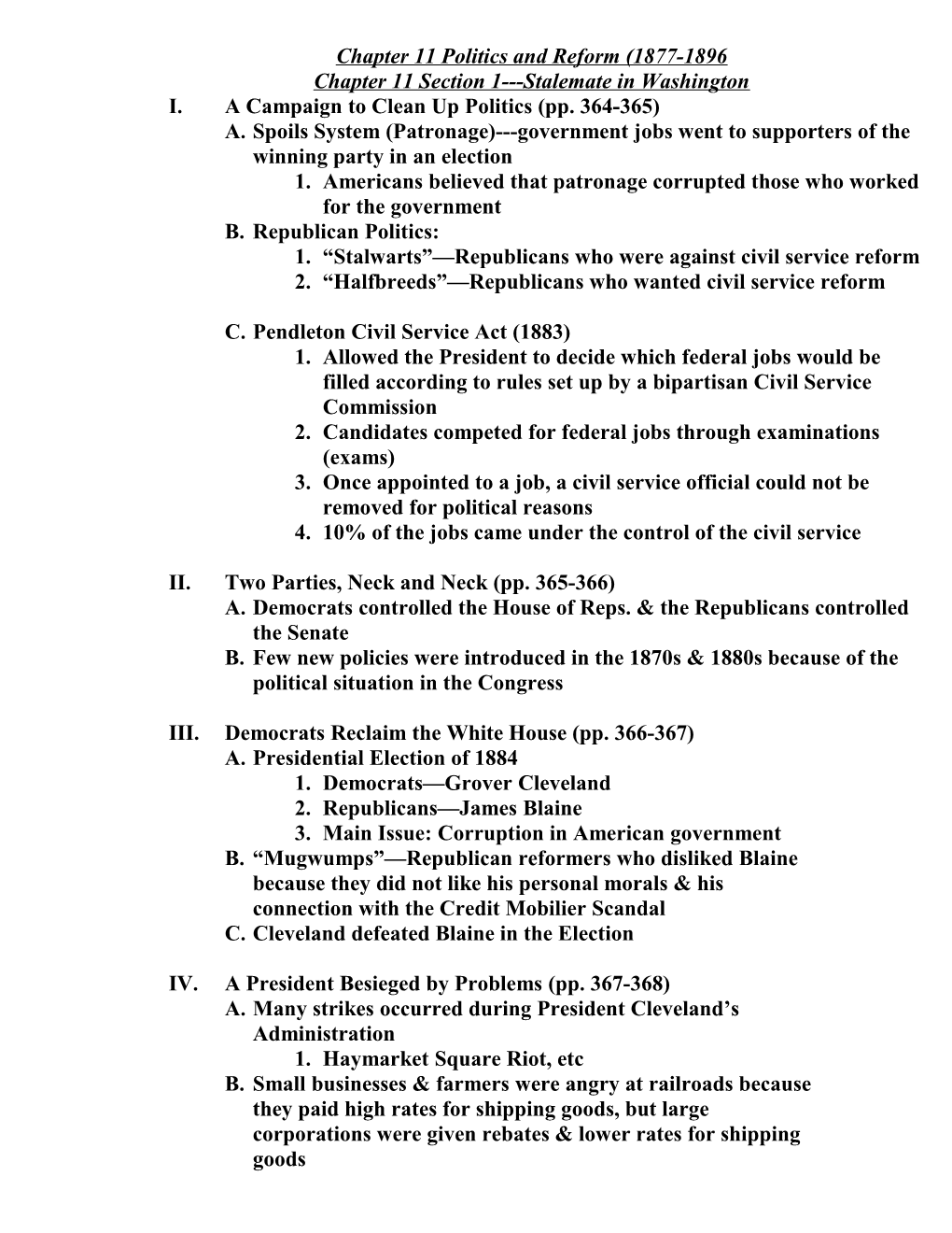 Chapter 11 Politics And Reform (1877-1896