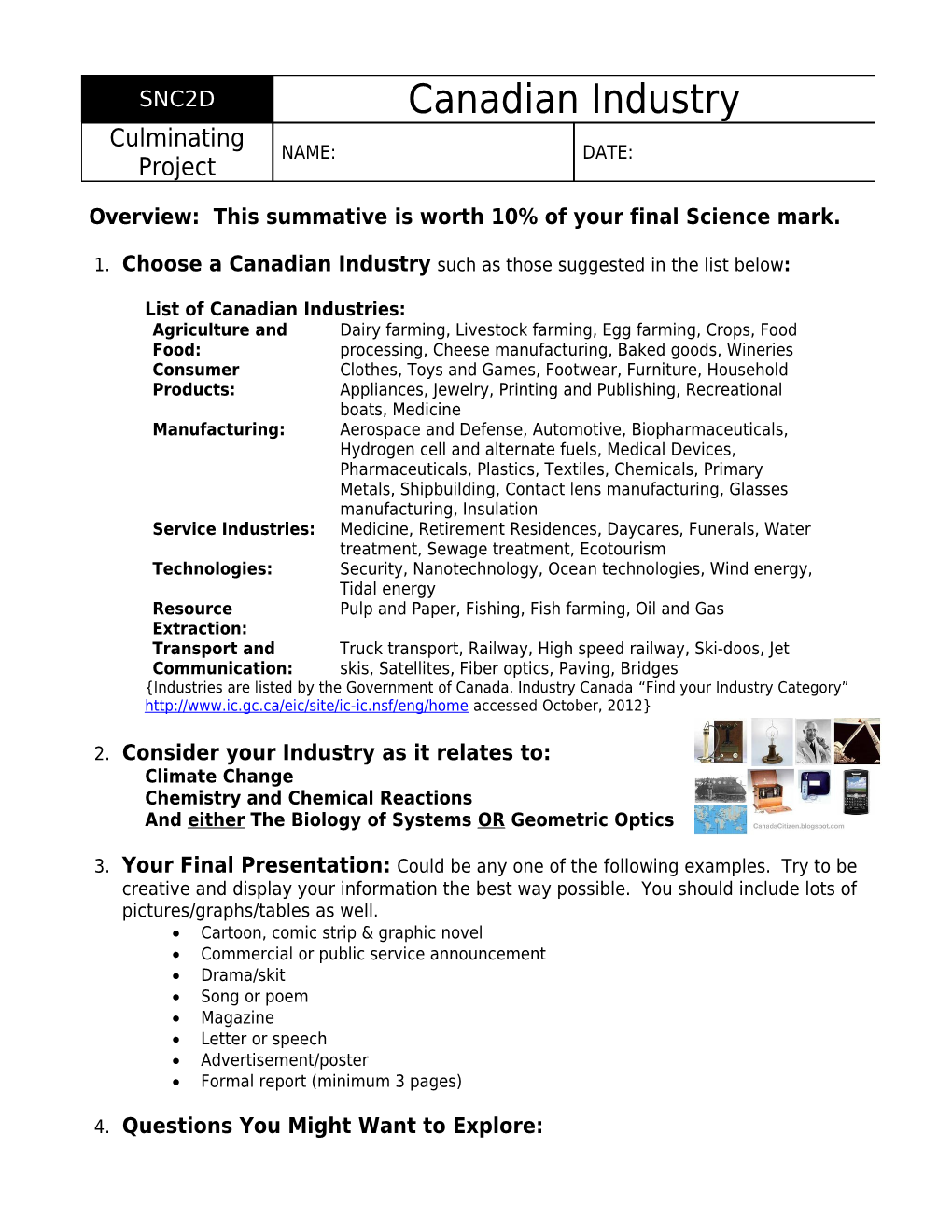 Overview: This Summative Is Worth 10% of Your Final Science Mark