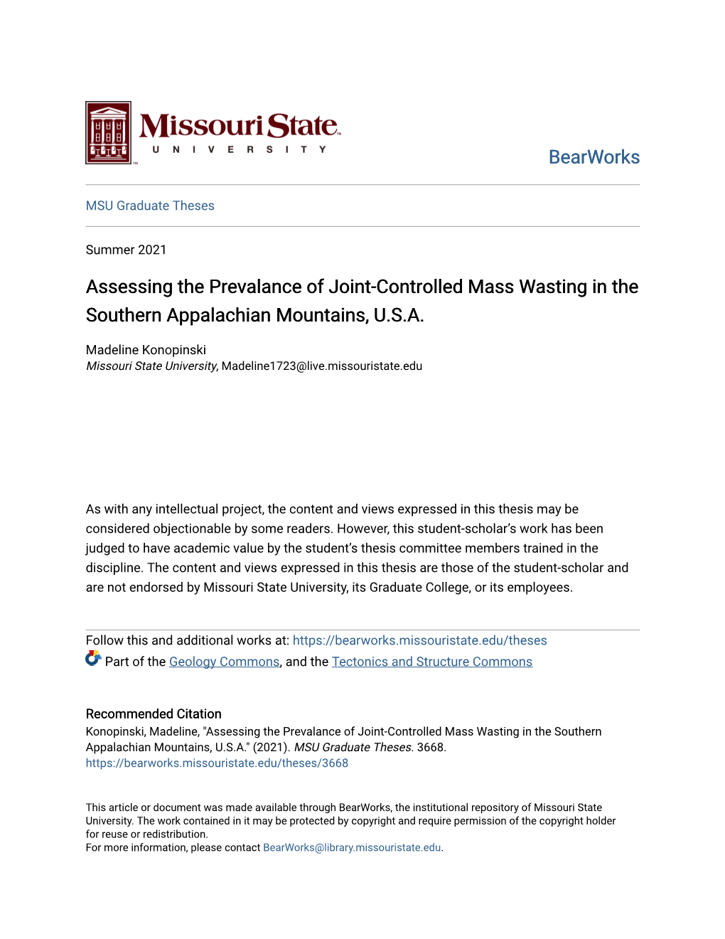 Assessing the Prevalance of Joint-Controlled Mass Wasting in the Southern Appalachian Mountains, U.S.A