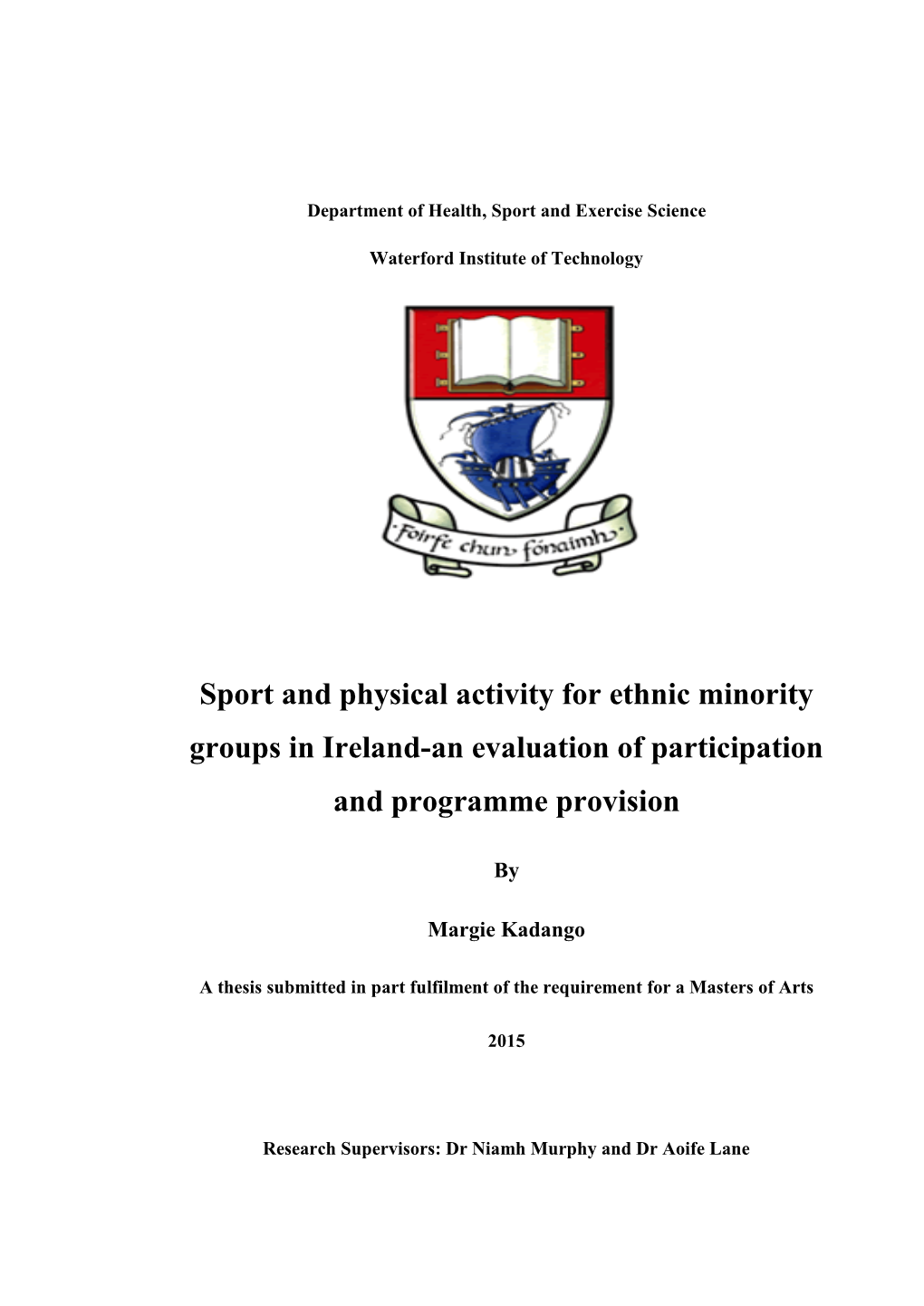 Sport and Physical Activity for Ethnic Minority Groups in Ireland-An Evaluation of Participation and Programme Provision