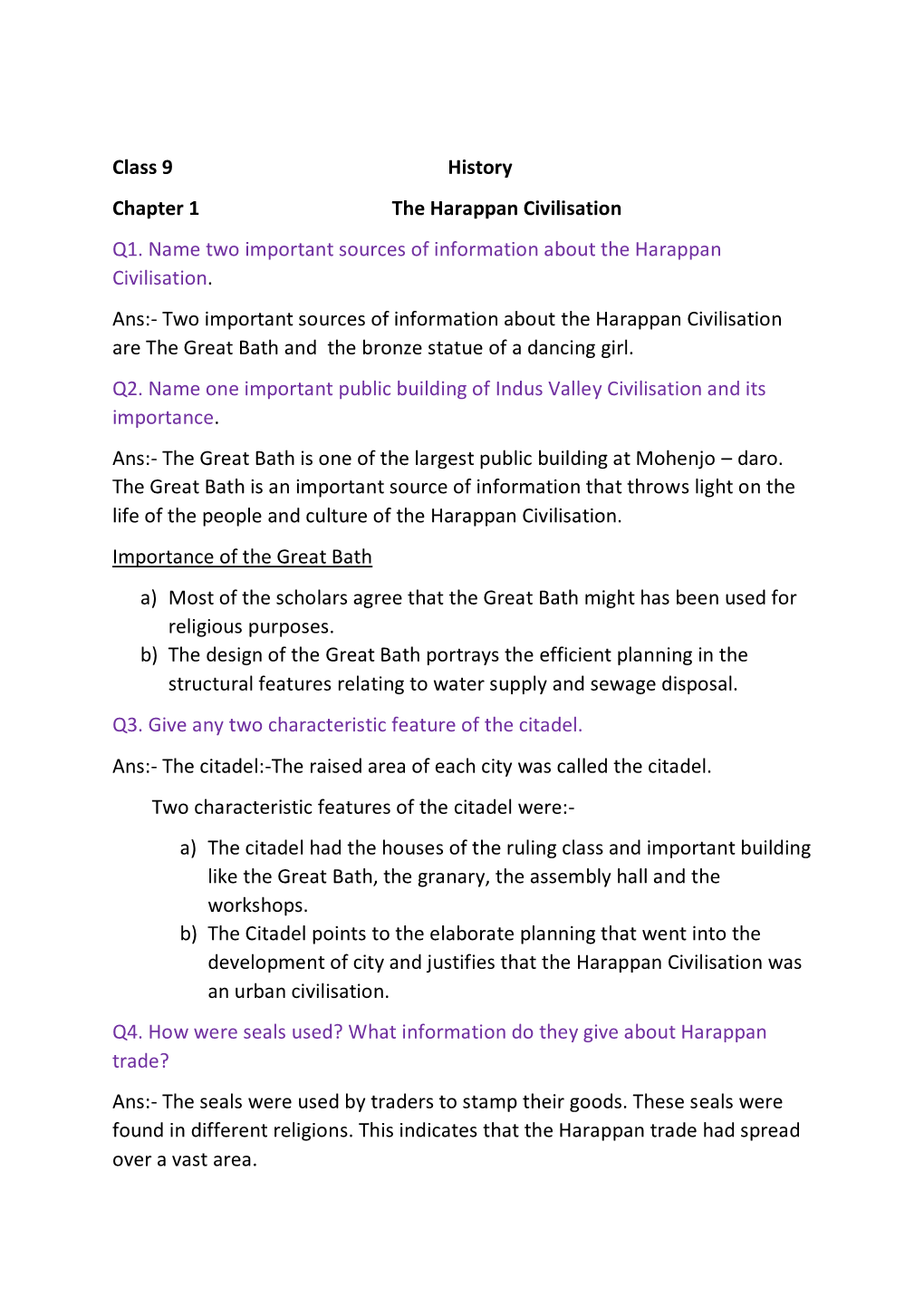 Class 9 History Chapter 1 the Harappan Civilisation Q1. Name Two Important Sources of Information About the Harappan Civilisation