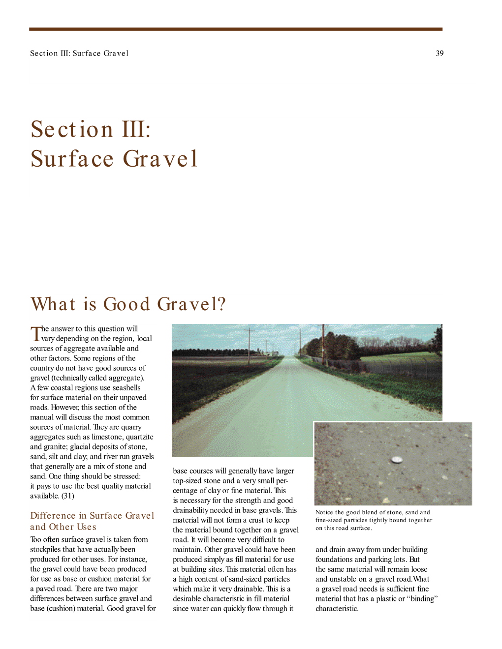 Maintenance and Design Manual-- Section III: Surface Gravel