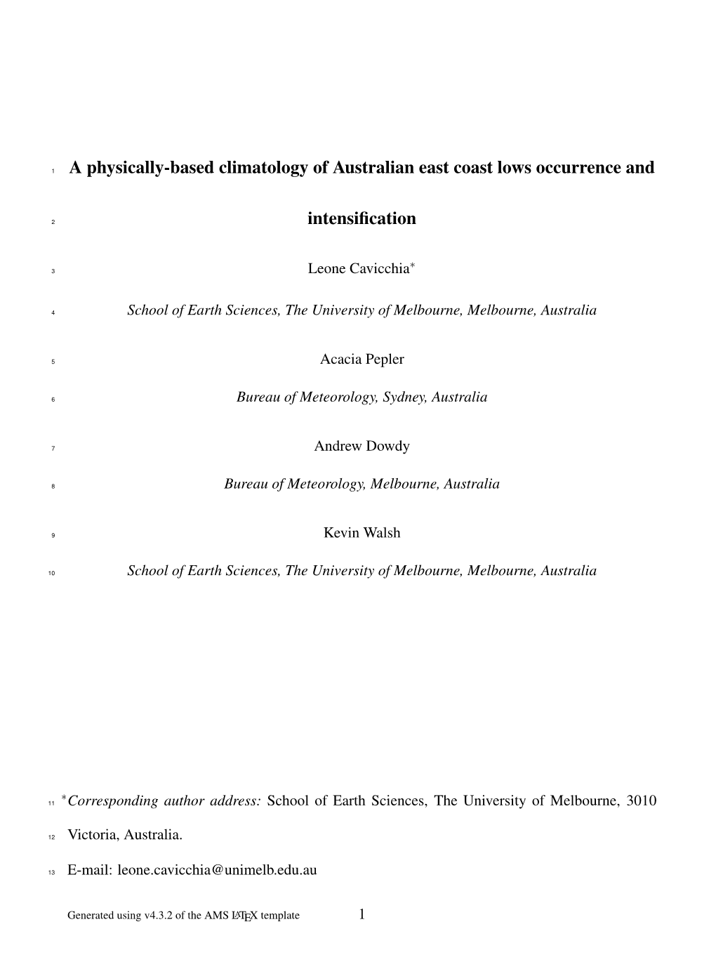 A Physically-Based Climatology of Australian East Coast Lows Occurrence And