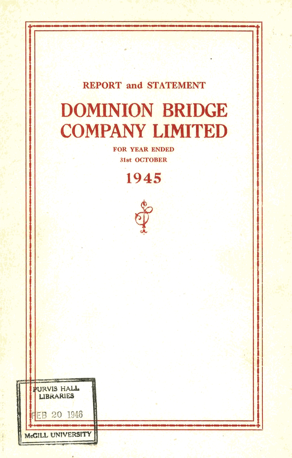 DOMINION BRIDGE COMPANY LIMITED for YEAR ENDED 31St OCTOBER