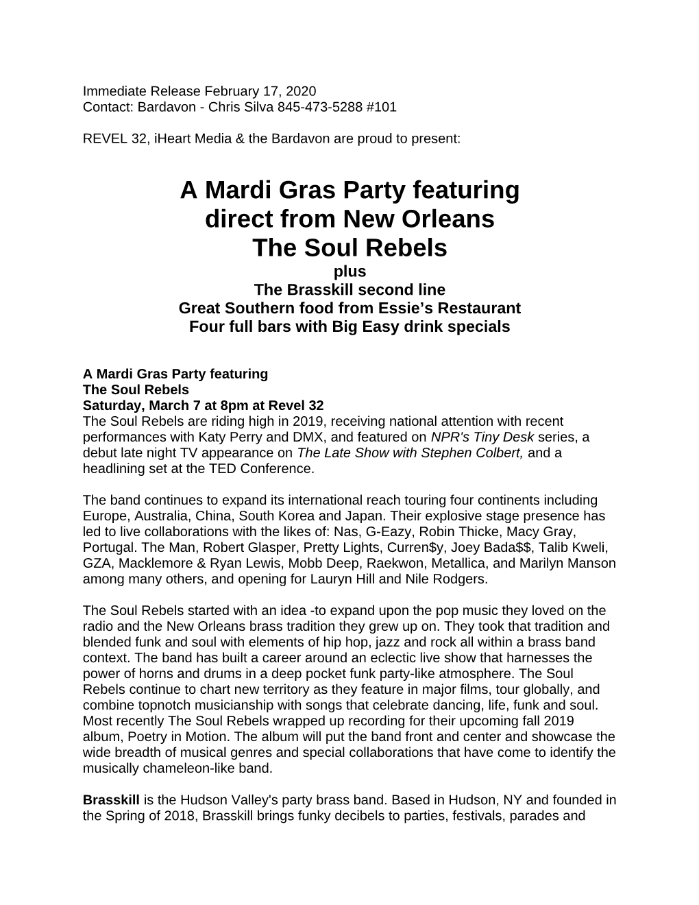 A Mardi Gras Party Featuring Direct from New Orleans the Soul Rebels