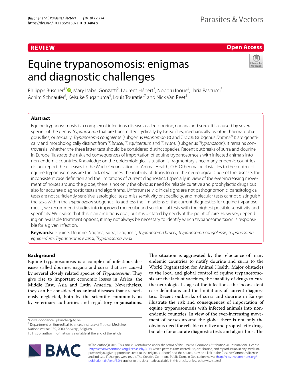 Equine Trypanosomosis: Enigmas and Diagnostic Challenges