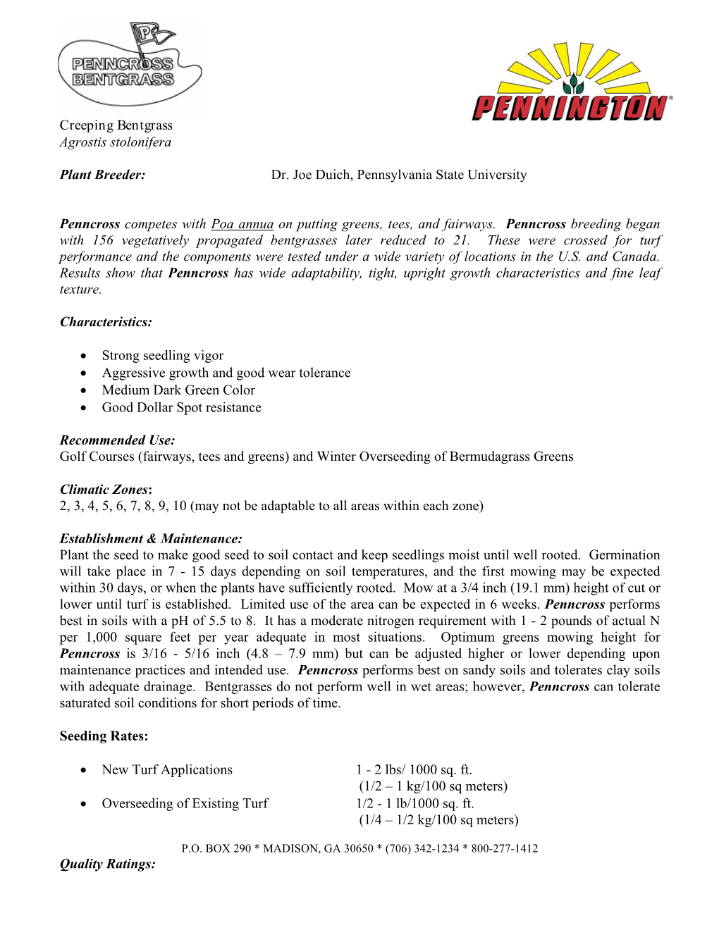 Creeping Bentgrass Agrostis Stolonifera Plant Breeder: Dr. Joe