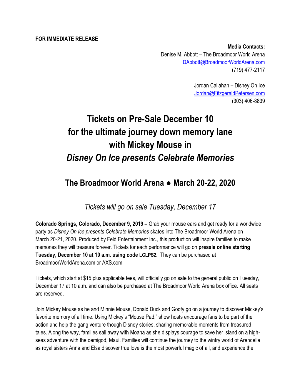 Tickets on Pre-Sale December 10 for the Ultimate Journey Down Memory Lane with Mickey Mouse in Disney on Ice Presents Celebrate Memories