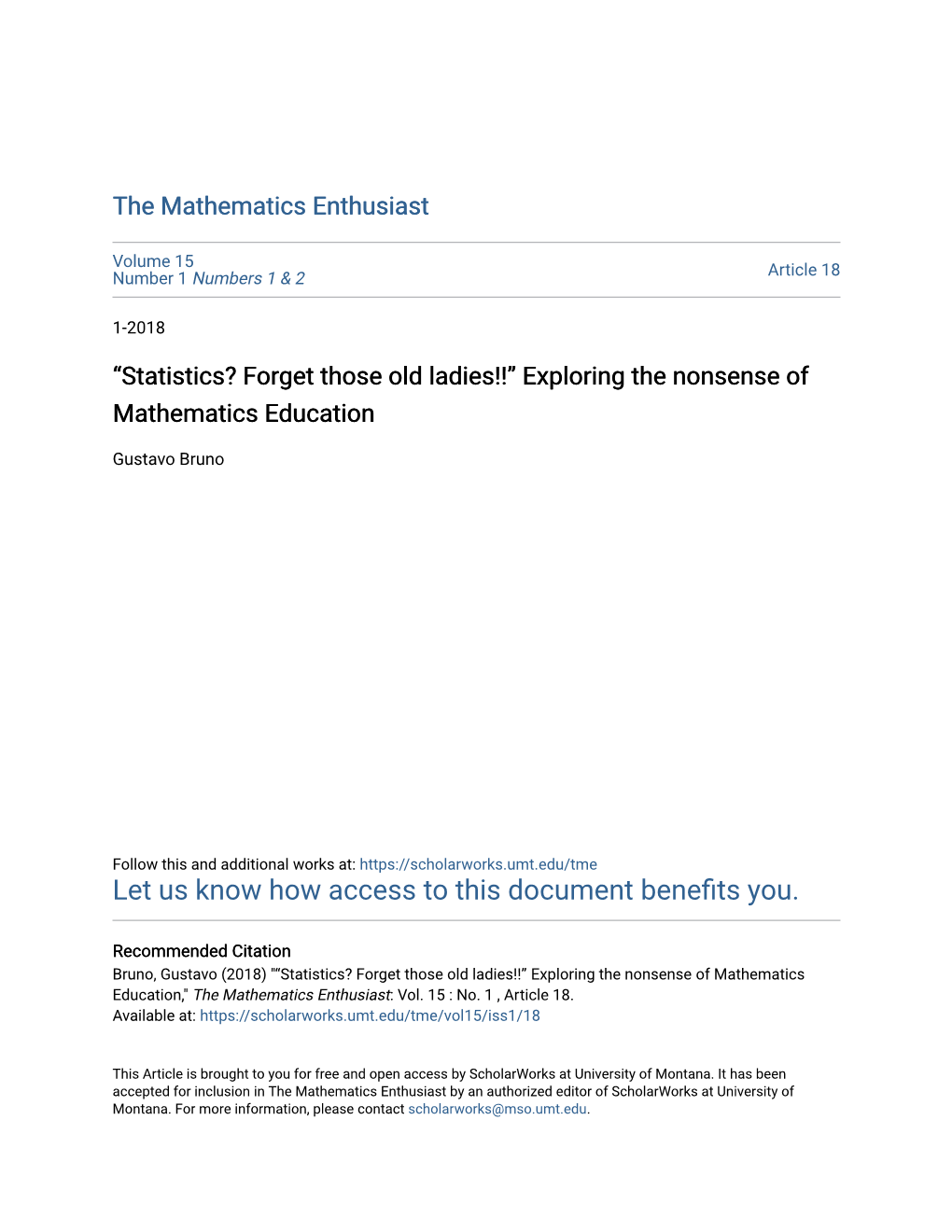 “Statistics? Forget Those Old Ladies!!” Exploring the Nonsense of Mathematics Education