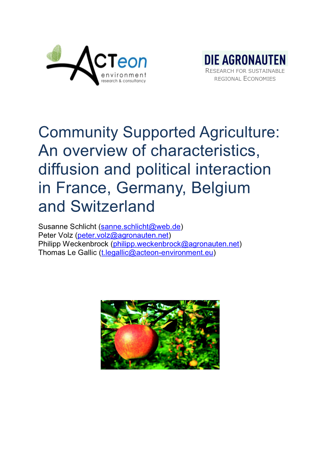 Community Supported Agriculture: an Overview of Characteristics, Diffusion and Political Interaction in France, Germany, Belgium and Switzerland