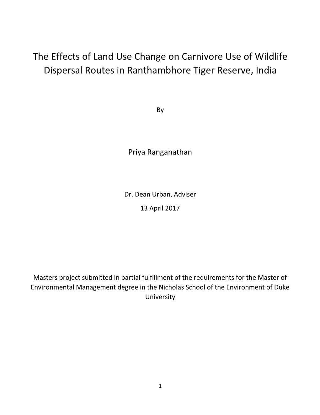 The Effects of Land Use Change on Carnivore Use of Wildlife Dispersal Routes in Ranthambhore Tiger Reserve, India