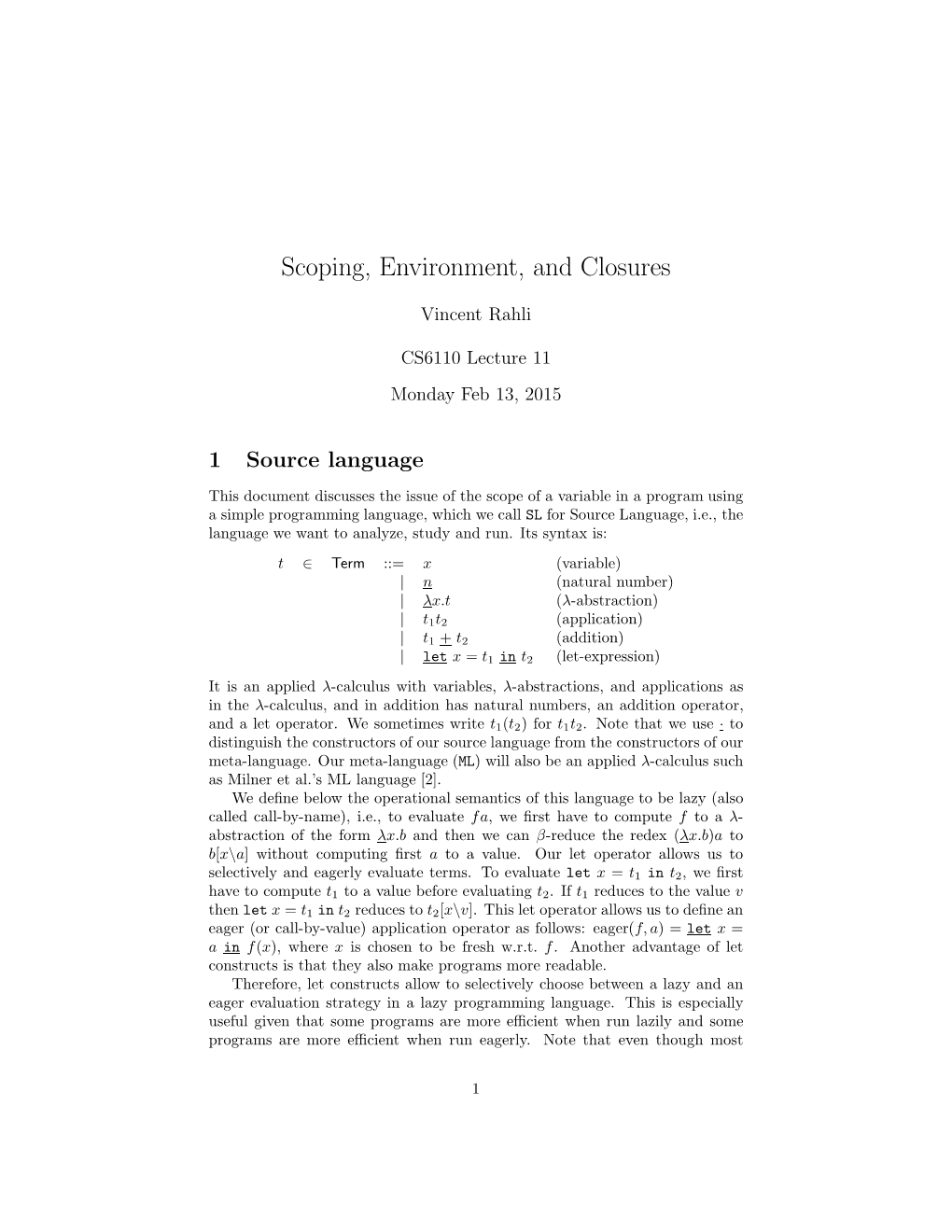 Scoping, Environment, and Closures