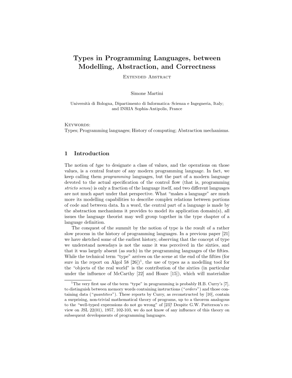 Types in Programming Languages, Between Modelling, Abstraction, and Correctness Extended Abstract
