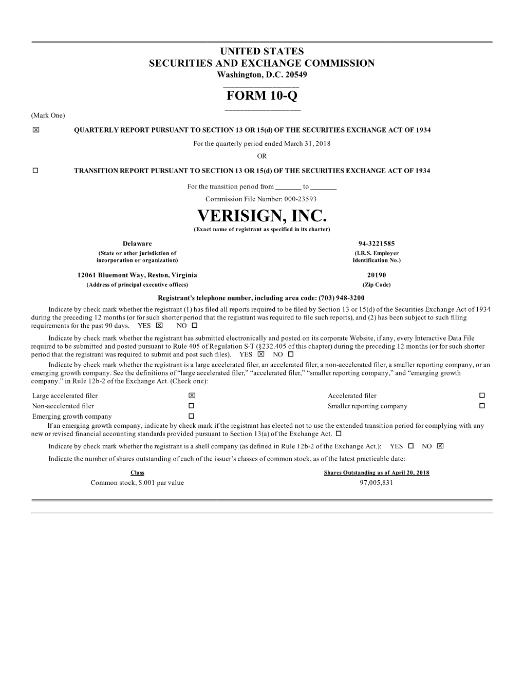 VERISIGN, INC. (Exact Name of Registrant As Specified in Its Charter)