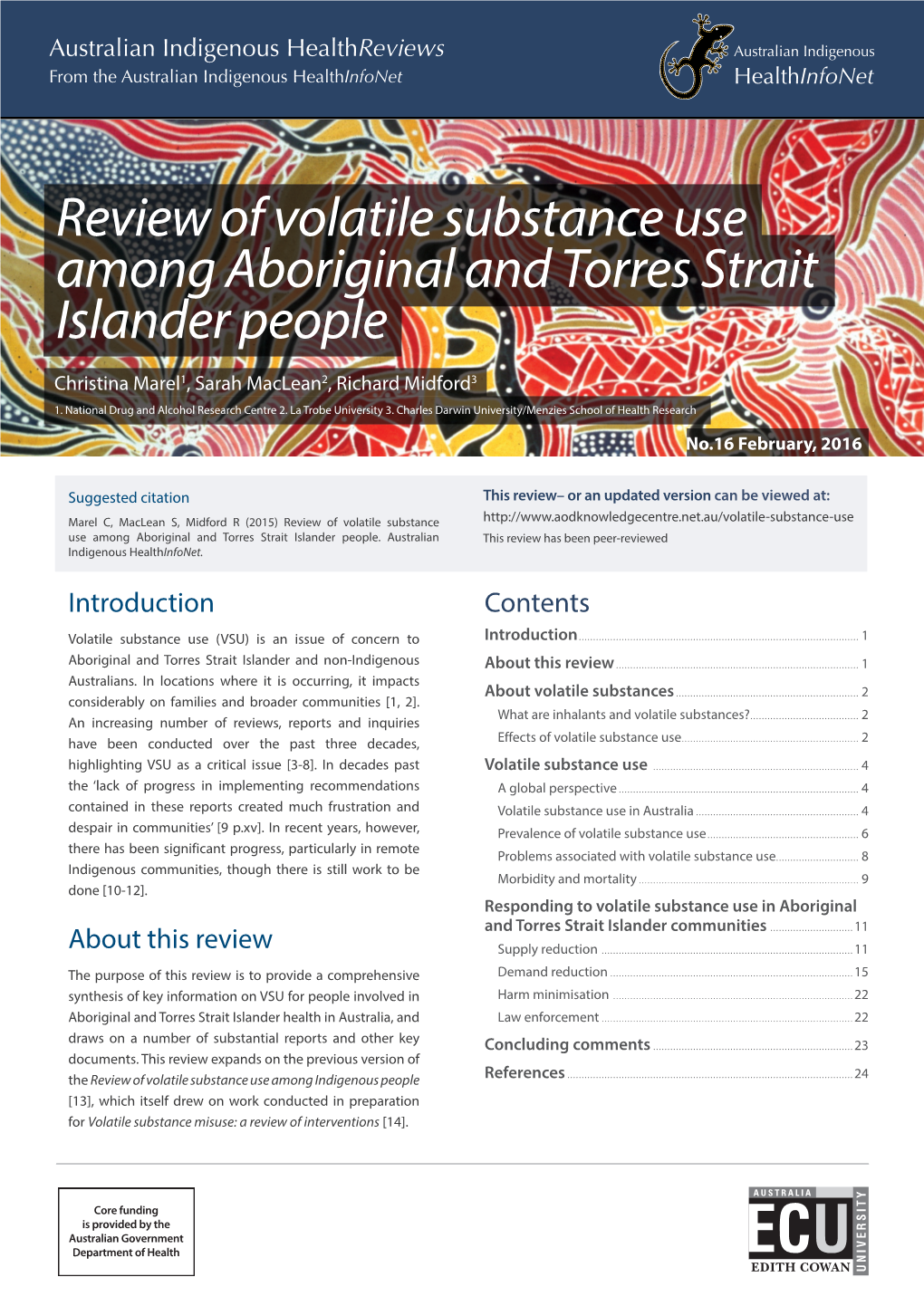 Review of Volatile Substance Use Among Aboriginal and Torres Strait Islander People