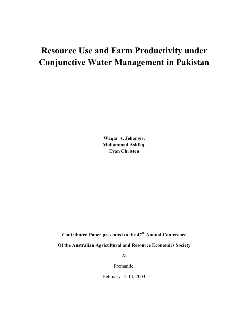 Resource Use and Farm Productivity Under Conjunctive Water Management in Pakistan