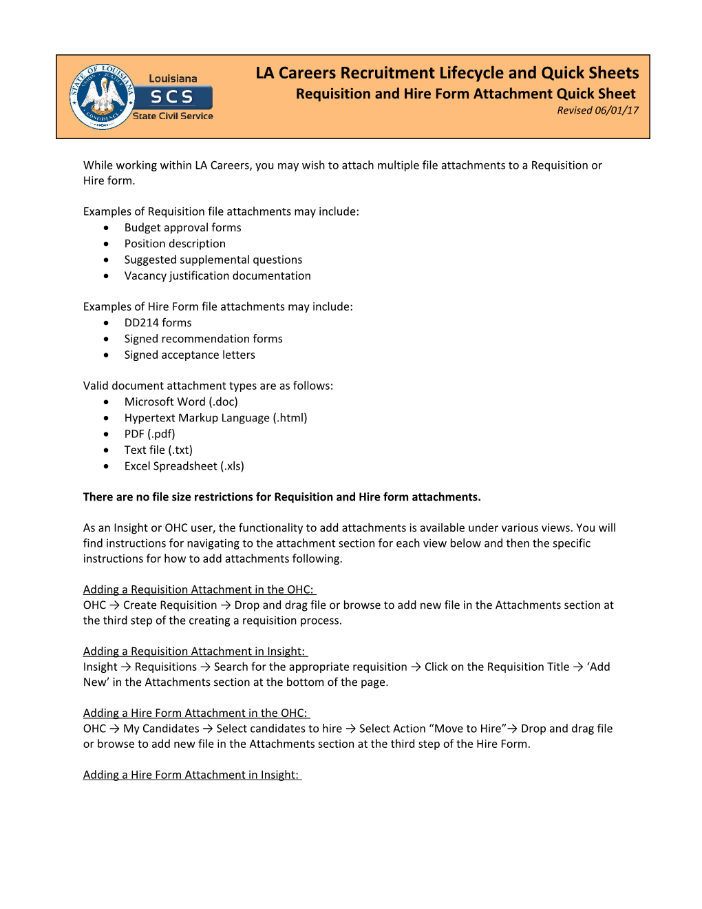 La Careers Recruitment Lifecycle and Quick Sheets