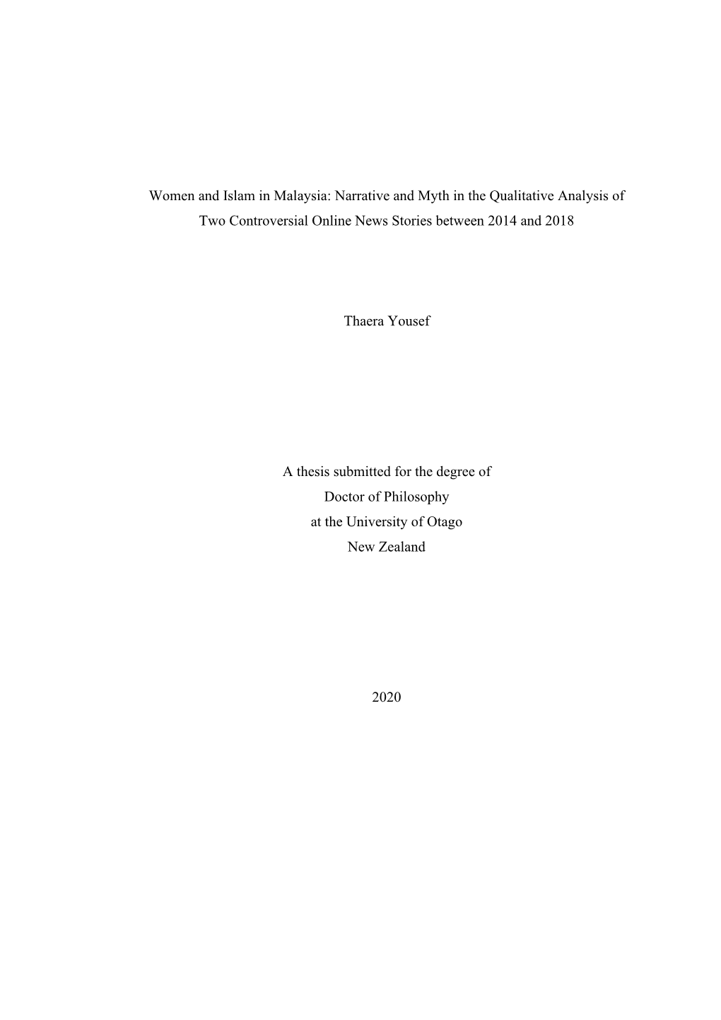 Women and Islam in Malaysia: Narrative and Myth in the Qualitative Analysis of Two Controversial Online News Stories Between 2014 and 2018