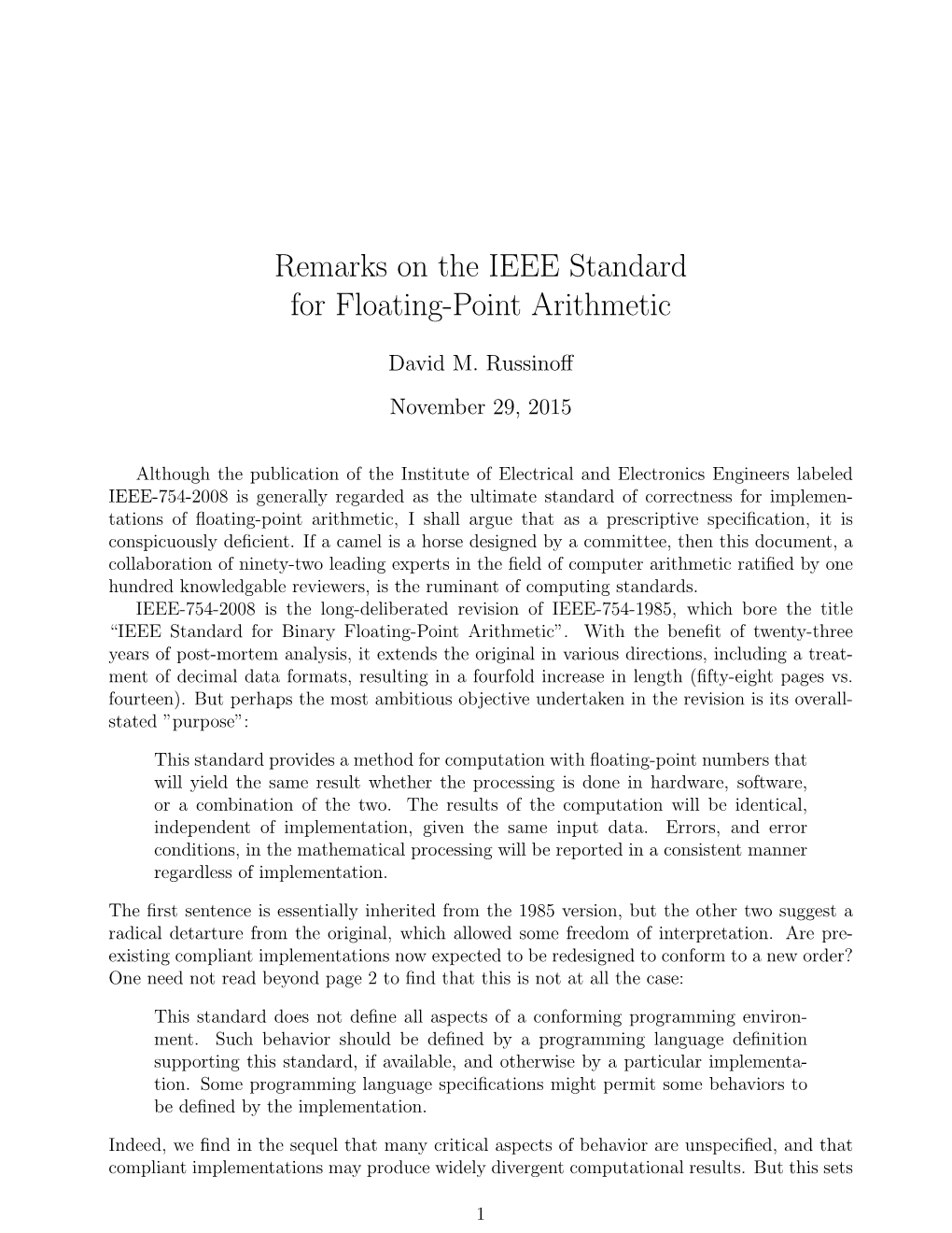 Remarks on the IEEE Standard for Floating-Point Arithmetic