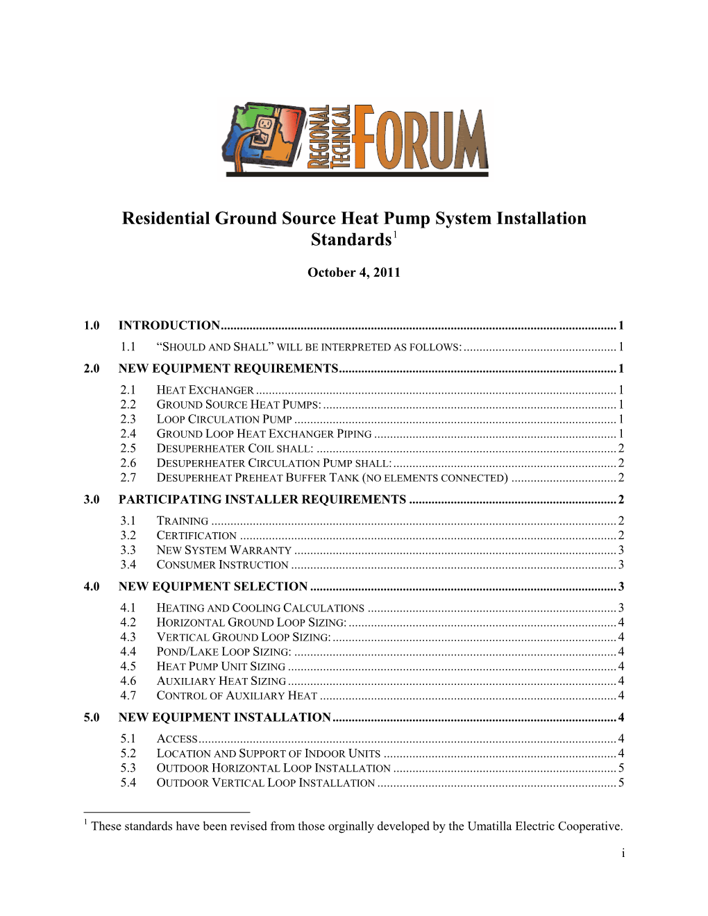 PTCS Closed Loop Ground Source Heat Pump Specification