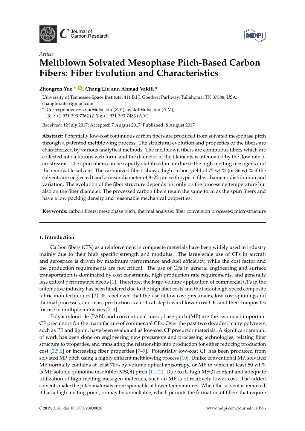 Meltblown Solvated Mesophase Pitch-Based Carbon Fibers: Fiber Evolution and Characteristics